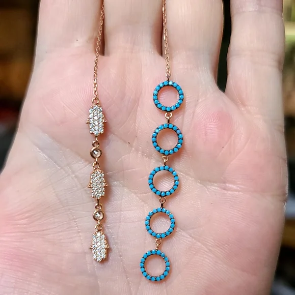 Two sided Turquoise & white Topaz 19" long necklace - Picture 5 of 5